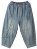 Plus Size Retro Embroidered Harem Denim Cropped Pants for Women - Casual Autumn Elastic Fit