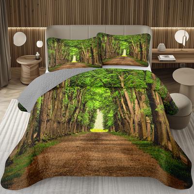 Wald Tagesdecke Queen/Twin, Naturlandschaft Quilt-Set, Weiche Leichte Botanische Baum Tagesdecke, Rustikales Bauernhaus Bettwäsche-Set