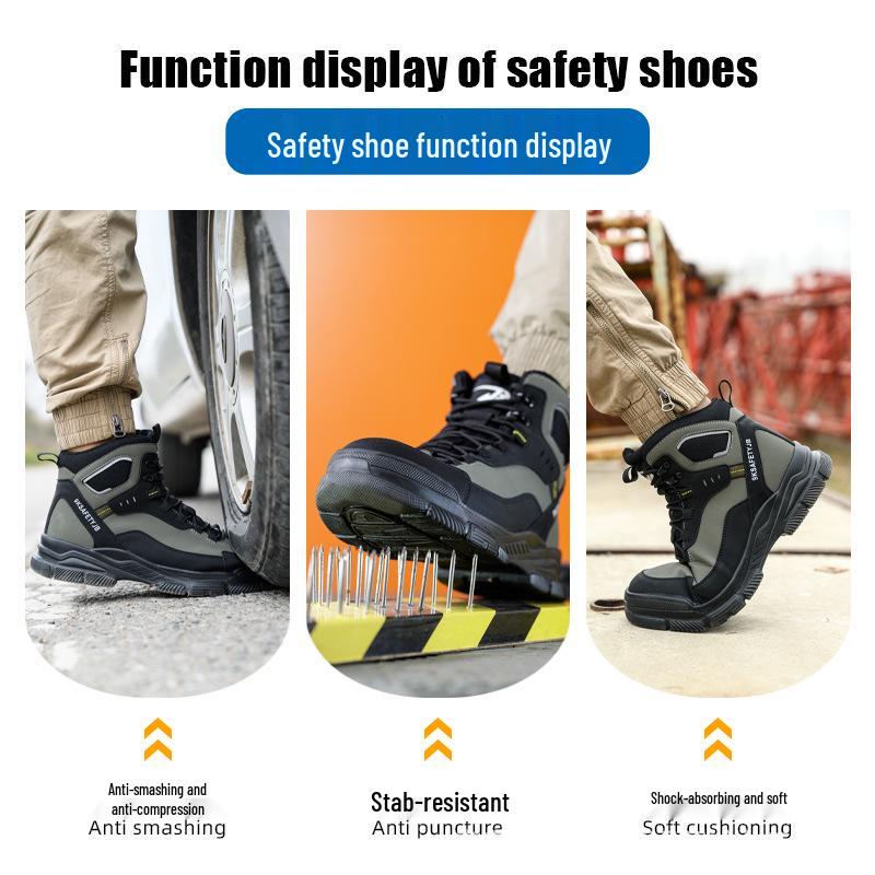 Men's Water-Resistant High-Top Boots with Ankle Support, Anti-Smash, Anti-Puncture, and Comfortable for Labor Protection.