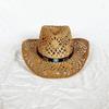 Western Hat Handcrafted Openwork Design Lightweight Paper Straw Sun Hat Adjustable For Beach Travel Outdoor Event