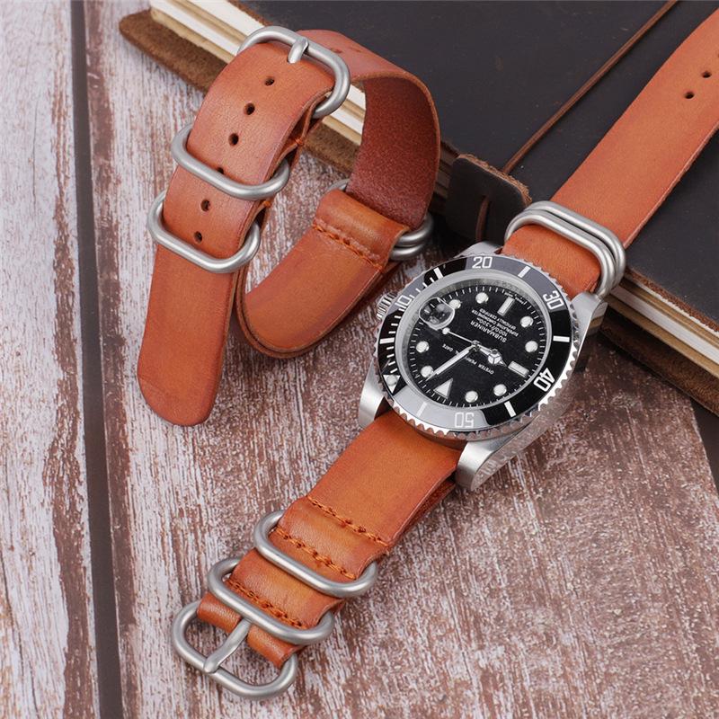Handmade Retro Wiped Color Genuine Leather Watch Strap, 20/22mm
