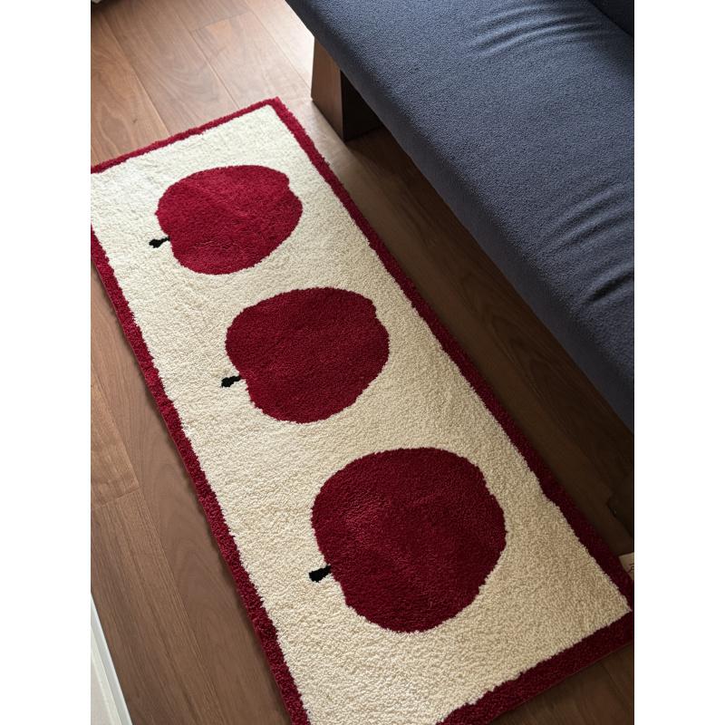 

VIKAMA Cute Red Apple Striped Carpet Soft Fuzzy Side Rug for Bedroom, Living Room and Corridor Floor Mat Decoration 40x120cm 16x47inch