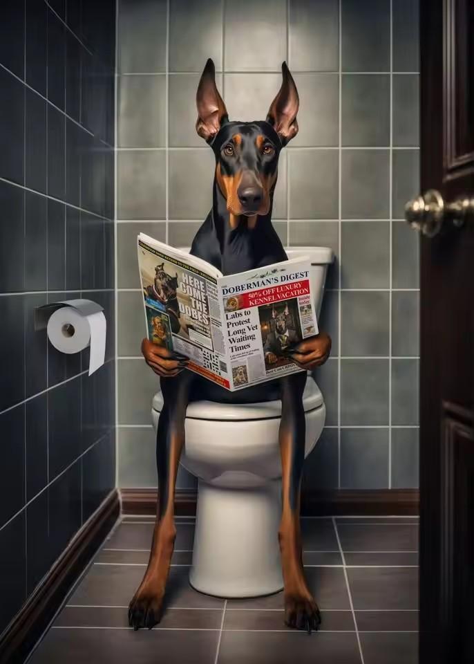 Canvas Print Wall Art for Pet Lovers,for Home Decor Bedroom,Kitchen,Living Room,Bathroom, Hotel 1pc Playful Dachshund On Toilet