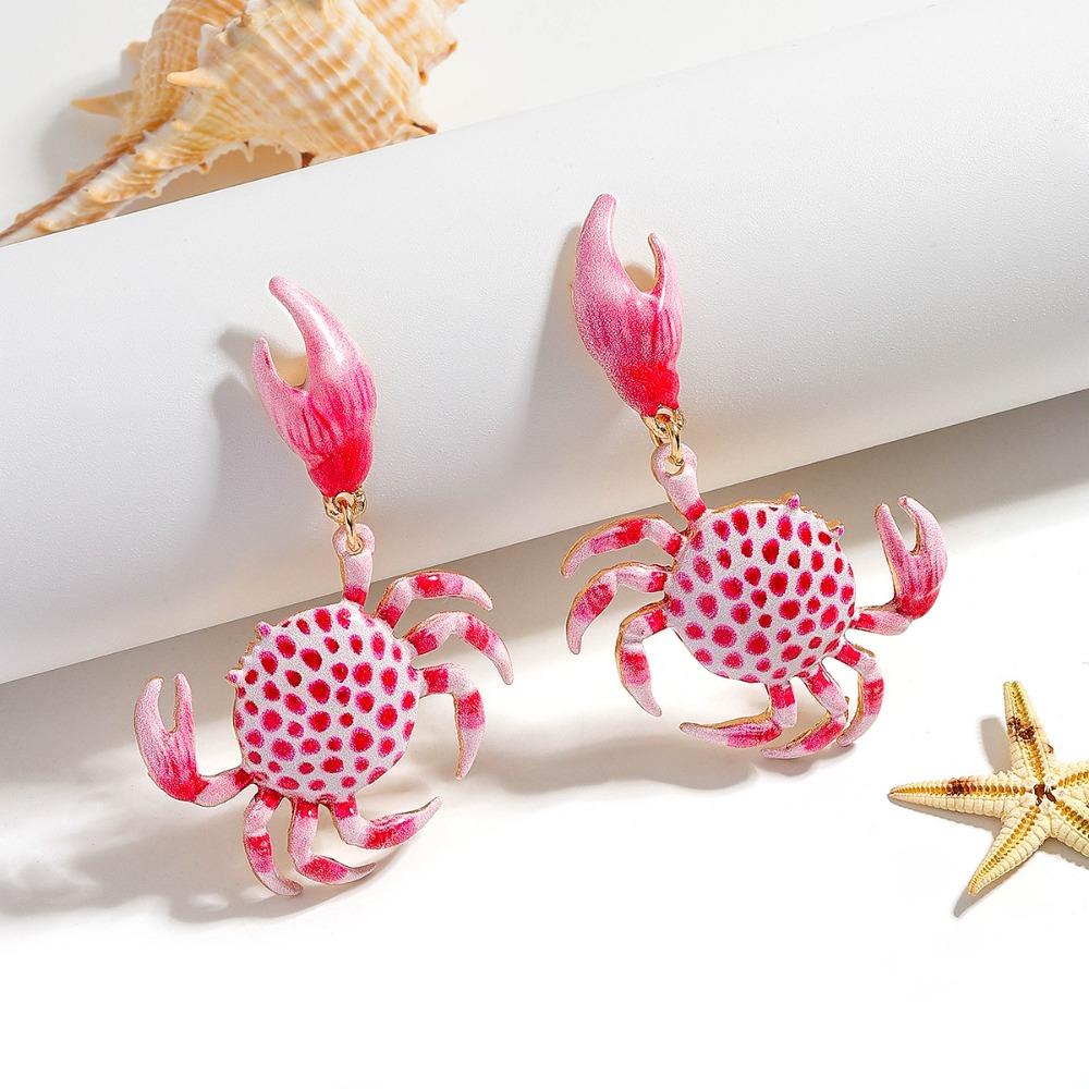 Creative Pink Crab Ear Stud Vintage Crab Claw Stud Earrings Trendy Crab Earrings  Girls