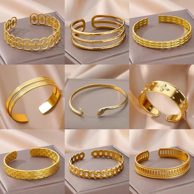 New Stainless Steel Golden Snake Bracelet Women's Wide Opening Fashion Jewelry Snake Shape