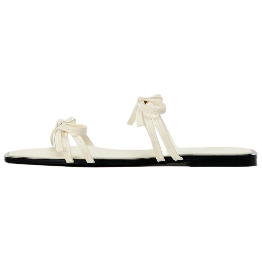 ZARA Bow Detail Strappy Flat Slide Sandals Off White Womens 12813410001 37