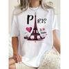 European sizes Paris Eiffel Tower Graphic Print T-Shirt for Women, Casual Crew Neck, Polyester Knit Fabric