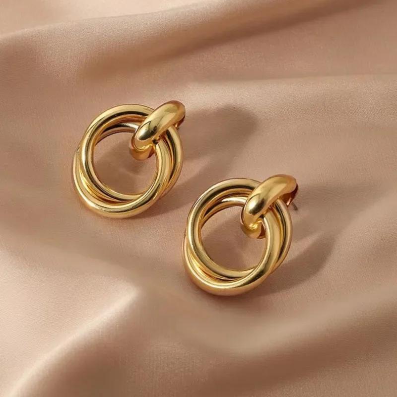Fashion Metal Irregular Stud Earrings For Women Exaggerated Gold Color Geometric Smooth Statement Earrings Jewelry Party Gifts