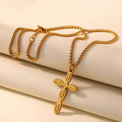 Gothic Cross Necklaces For Women Men Gold Plated Stainless Steel Cross Pendant Necklace Vintage Religion Aesthetic Jewelry