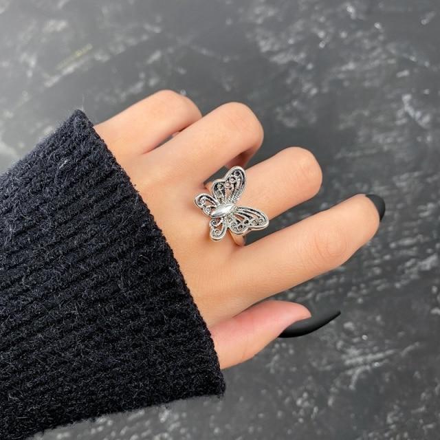 Retro For Women Punk Butterfly Heart Rings Set Retro Gothic Ancient Color Color Dice Angel Wings Charms Finger Rings JewelryVintage Rings