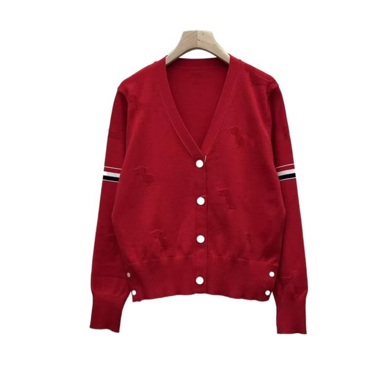 European Academy Style V-neck Logo Jacquard Cardigan - Spring Collection