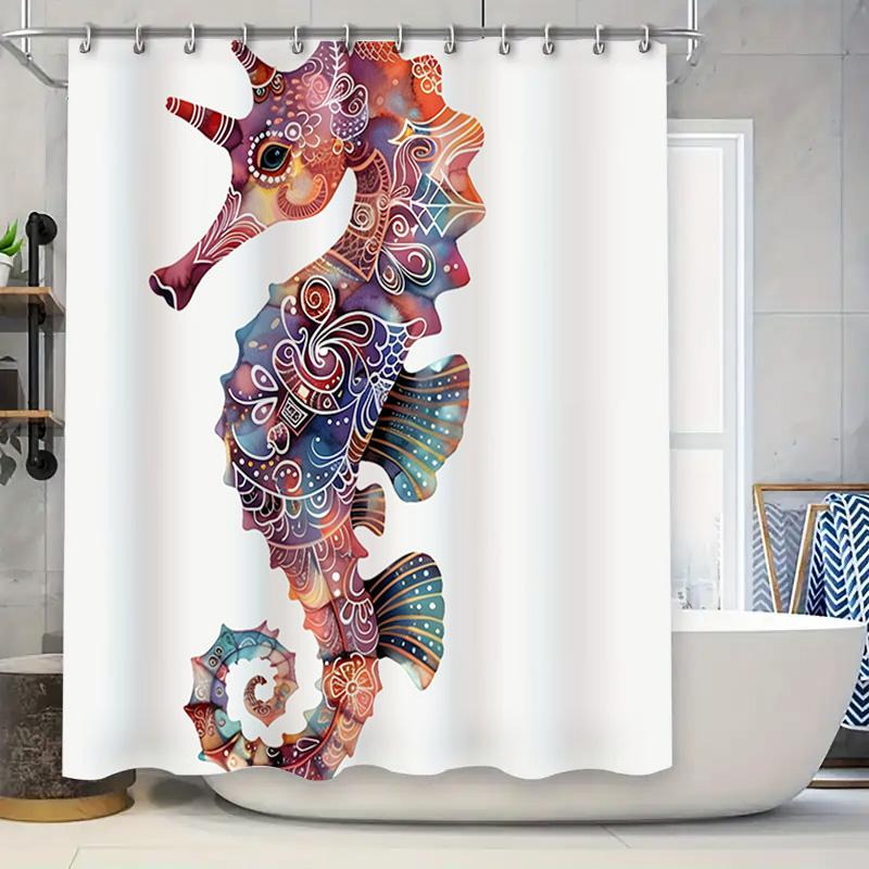 Colorful Seahorse Shower Curtain Unique Bath Decor for Kids Bedroom or Living Room Printed on Fabric Waterproof Easy Installatio