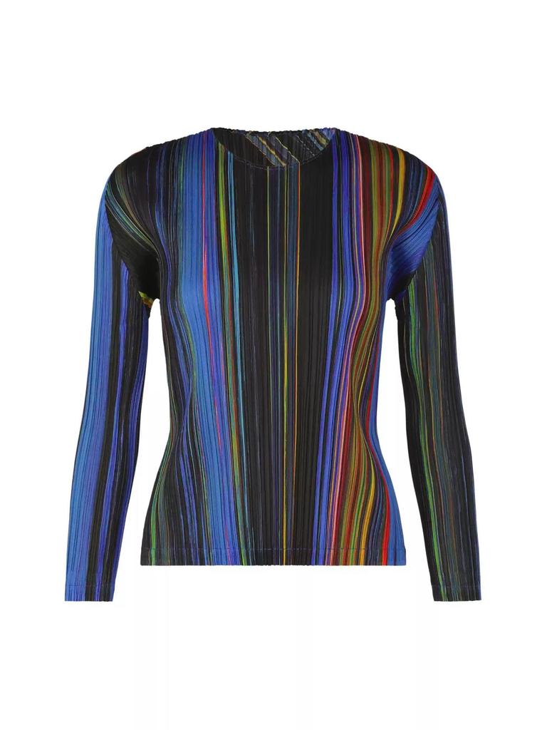 Miyake Plus Size Autumn Stripe Bodycon Skirt & Loose Pleated Top Two-Piece Set for Women