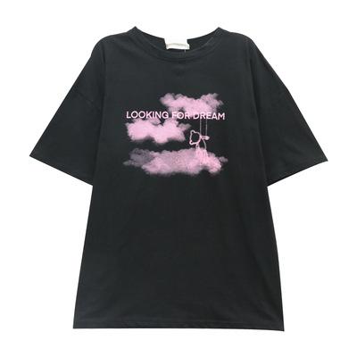 Black t-shirt women's summer new Hong Kong style Korean version loose student top short-sleeved clothes ins tide