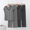 Modal Black & White Striped V-Neck Sleeveless Casual Two-Piece Women's Set with Long Pants