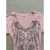 TrendHub American Vintage Simple V-Neck Pink Print Graphic Tee Short Sleeve Slim Fit Skinny Grunge Crop Top 2000S Y2K T-Shirt