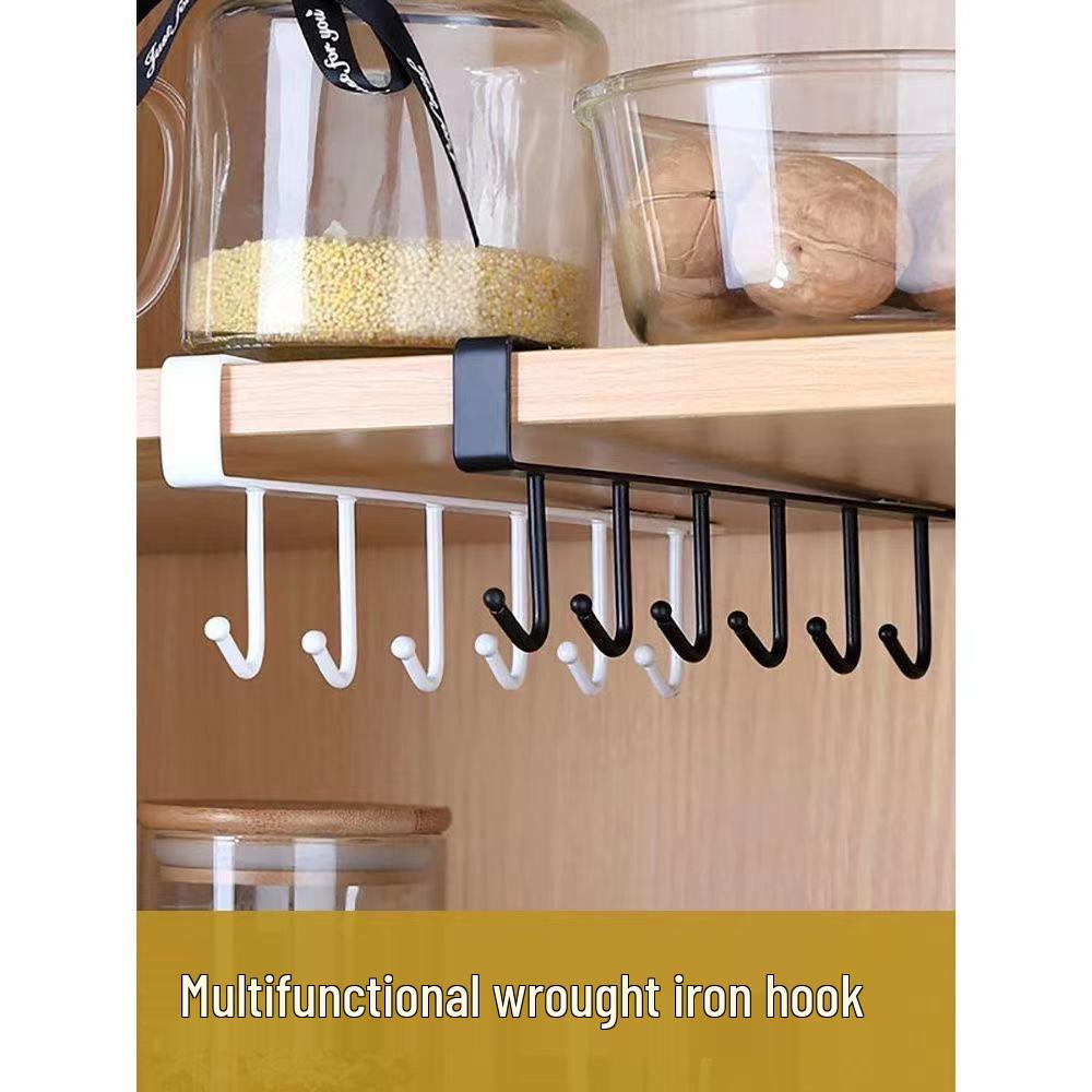 Wall-Mounted Kitchen Cabinet Storage Rack with No-Drill Hooks