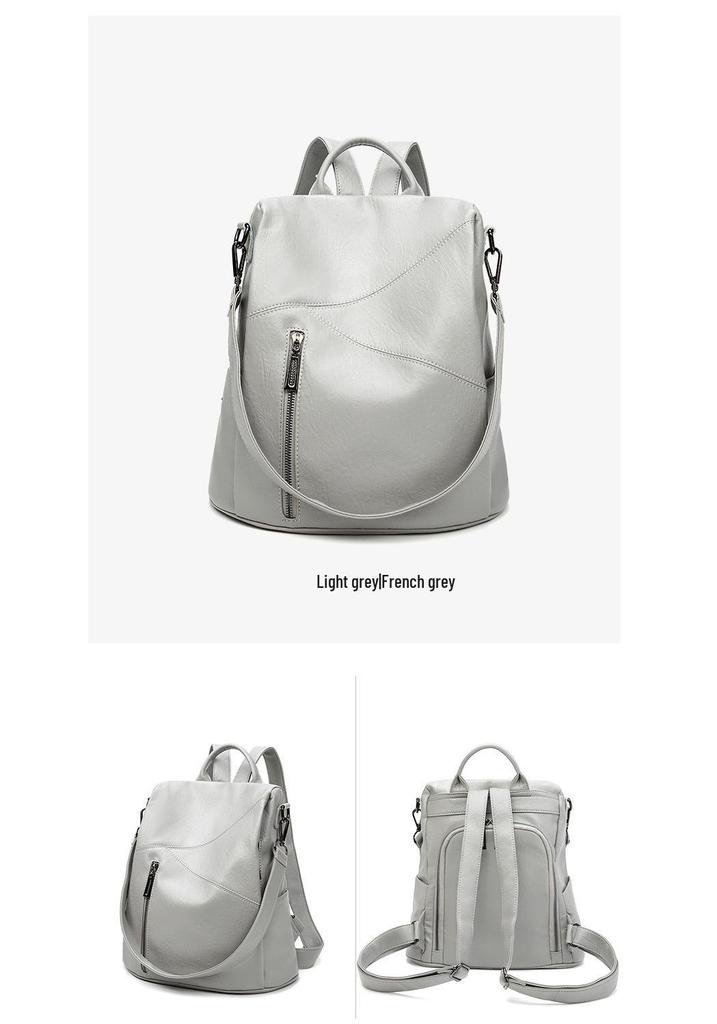 Korean Style Women's Soft Leather Anti-theft Backpack - Versatile, Large Capacity, Double Shoulder for Casual Travel, 2026 Summer