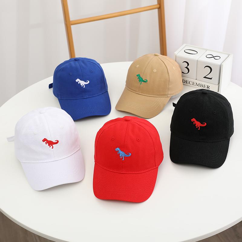 Fashion Soild Boys Baseball Cap Dinosaur Embroidered Cotton Snapback Hat Kids Outdoor Travel Sum Hats For 2 To 8Year Child Hats