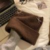 Bow Knitted Pullover Hat Fluffy Winter Wool Hat Keep Warm Cat Ears Beanie Hat  Girls