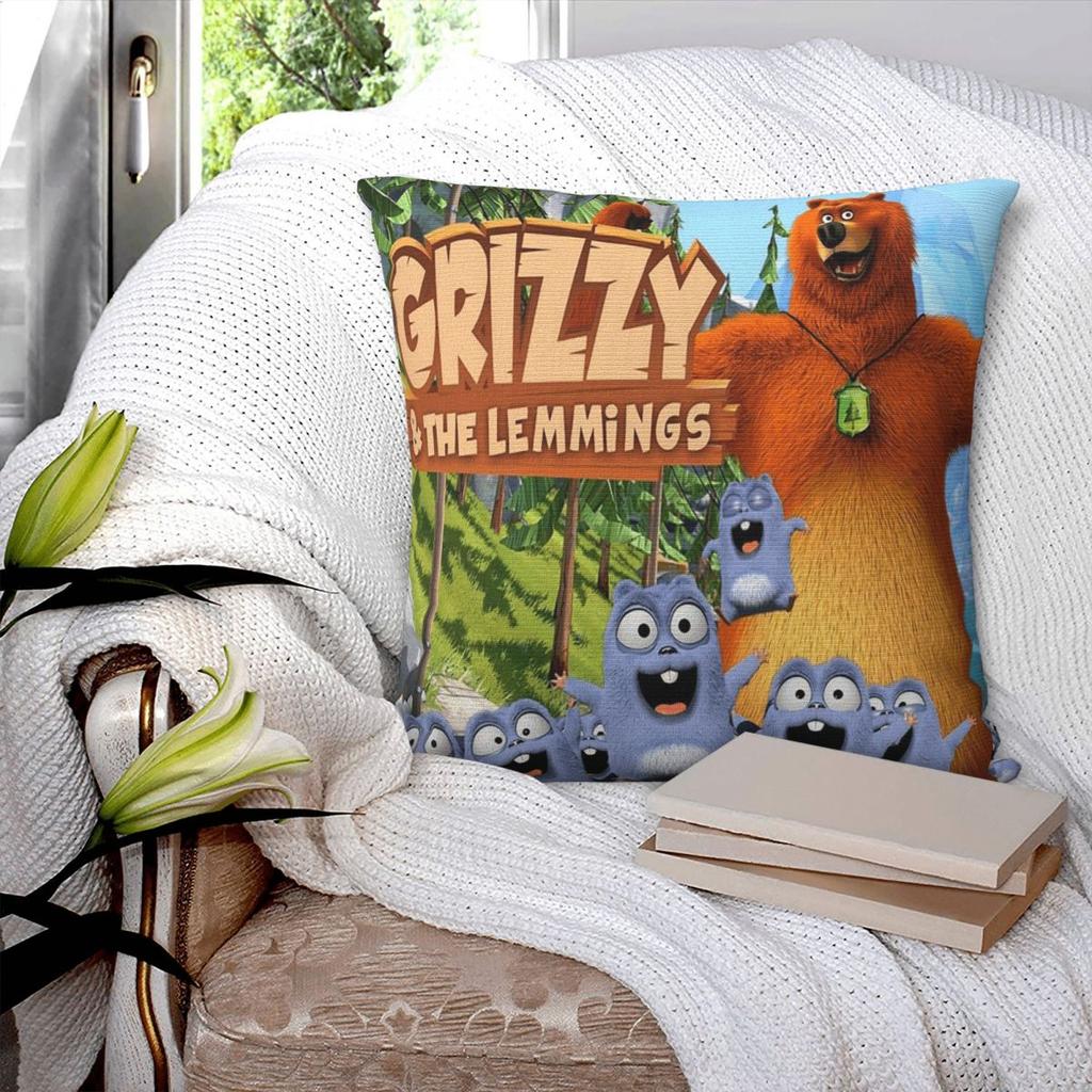 Cartoon Cute Grizzy Y Los Lemmings Square Pillowcase Cushion Cover Pillow Case Throw Pillow Cover for Home Bedroom Car
