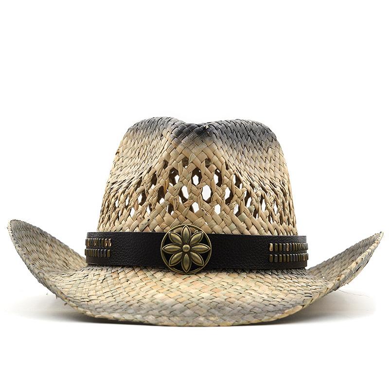 Outdoor Beach Hat Sun Hat New Men and Women Spray Paint Retro Denim Ethnic Style Straw Hat