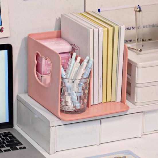 Bear Bookend Organizer with Multi-Tier Shelves Cute Desktop Bookshelf for Office Dorm Room Space-Saving Plastic Storage Rack for Book Files & Supplies