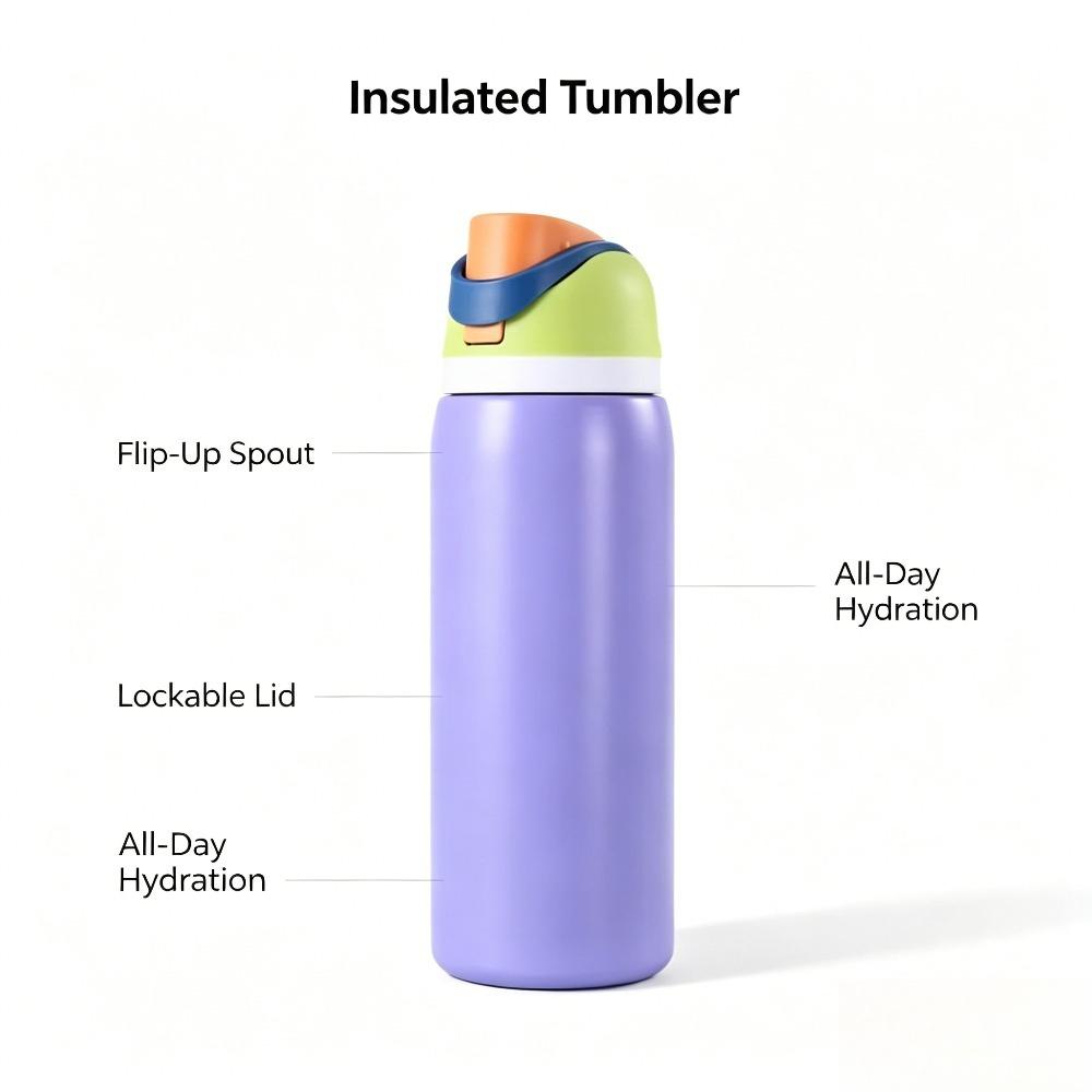 16/19/24/32OZ 304 Stainless Steel Insulated Water Bottle, Leakproof Flip Straw Thermos for Sports Gym Hiking
