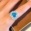 Zhuozhifan Jewelry S925 Sterling Silver Aquamarine Heart & Ice Flower Ring for Women