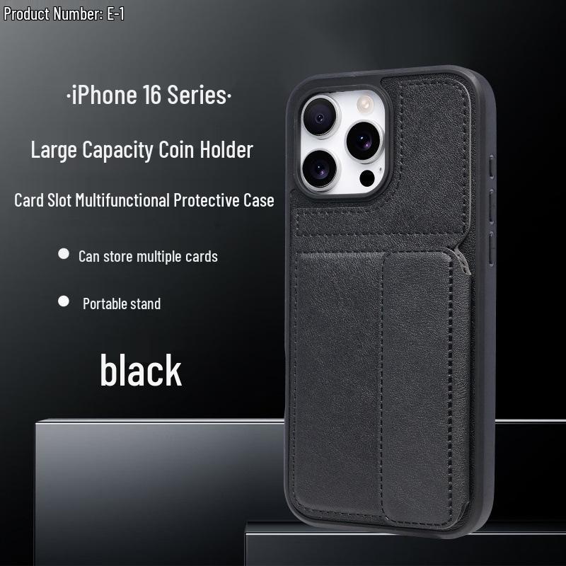 iPhone 17 Pro Max Ultra-thin Leather Case with Card Holder & Stand