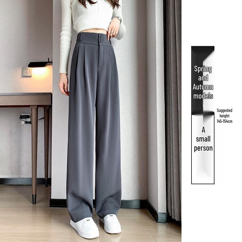 Pantaloni negri cu talie înaltă și picior larg pentru femei 2025: Subțiere, Drapat, Casual, Stil de primăvară/toamnă