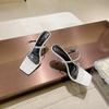 Square head transparent high heels for women's 2025 new open-toed one-word cool slippers for women's summer outer wear temperament sandals