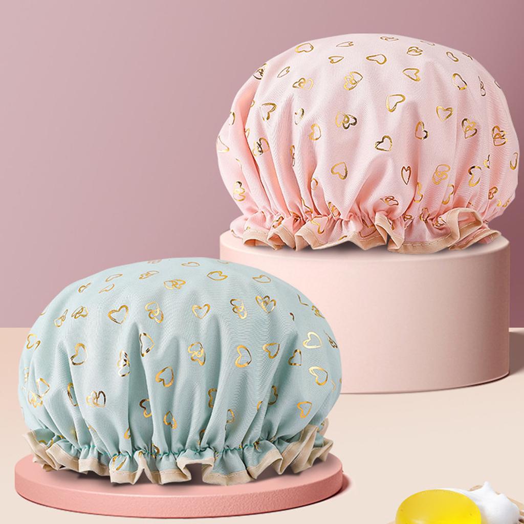 Doppelte Duschhaube Wasserdichte Haarhaube Heißgold bedruckte Terylen-Baumwolle Duschhaube Baden Frauen