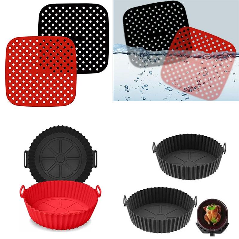 Air Fryer Liners Non-Stick Round and Square Baking Mats Heat Resistant Perforated Basket for Frying Roasting  Bakeware Tools
