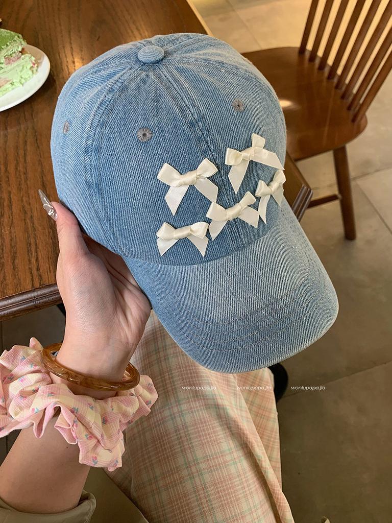 Original Diy Butterfly Bow Baseball Cap For Women Adjustable Wide Brim Sun Protection Fashionable 2024 Korean Style