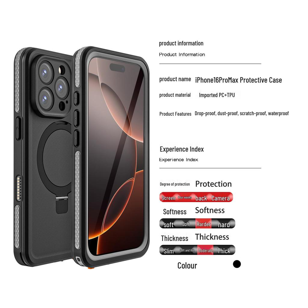 TB Series iPhone 16 Waterproof Case with Magnetic Stand and Drop Protection