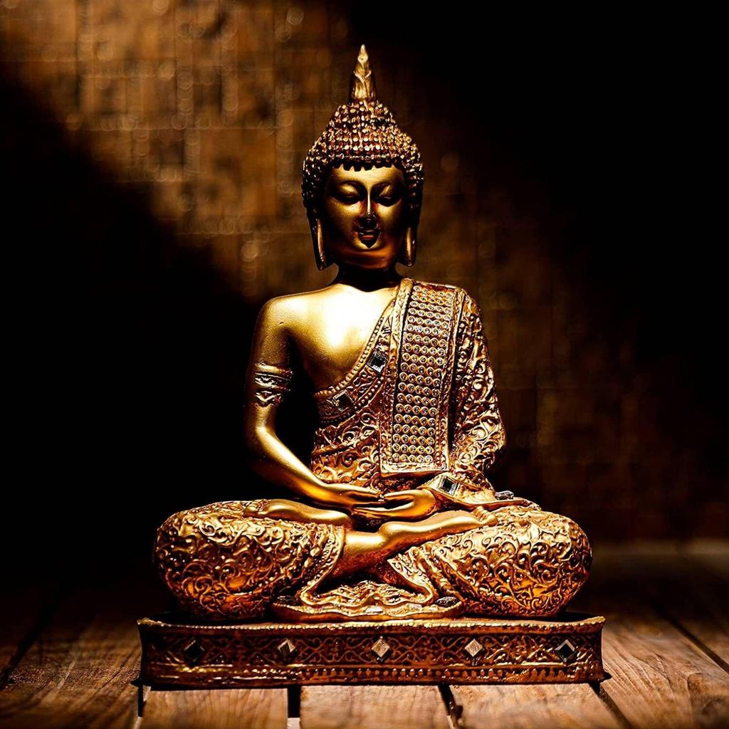 Religious Idol of Lord Gautama Buddha Statue Decorative Showpiece - 24 Cm  (Polyresin, Gold)