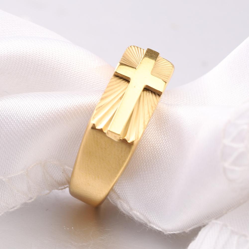 Stainless Steel Cross Rings for Men, Silver and Gold - Toned, with Exquisite Sunburst Pattern