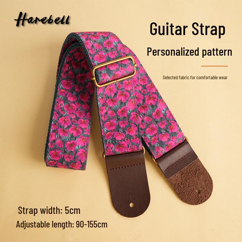 Retro Floral Guitar Strap with Metal Buckle in Rose Red Style, PO-096 90-155 cm