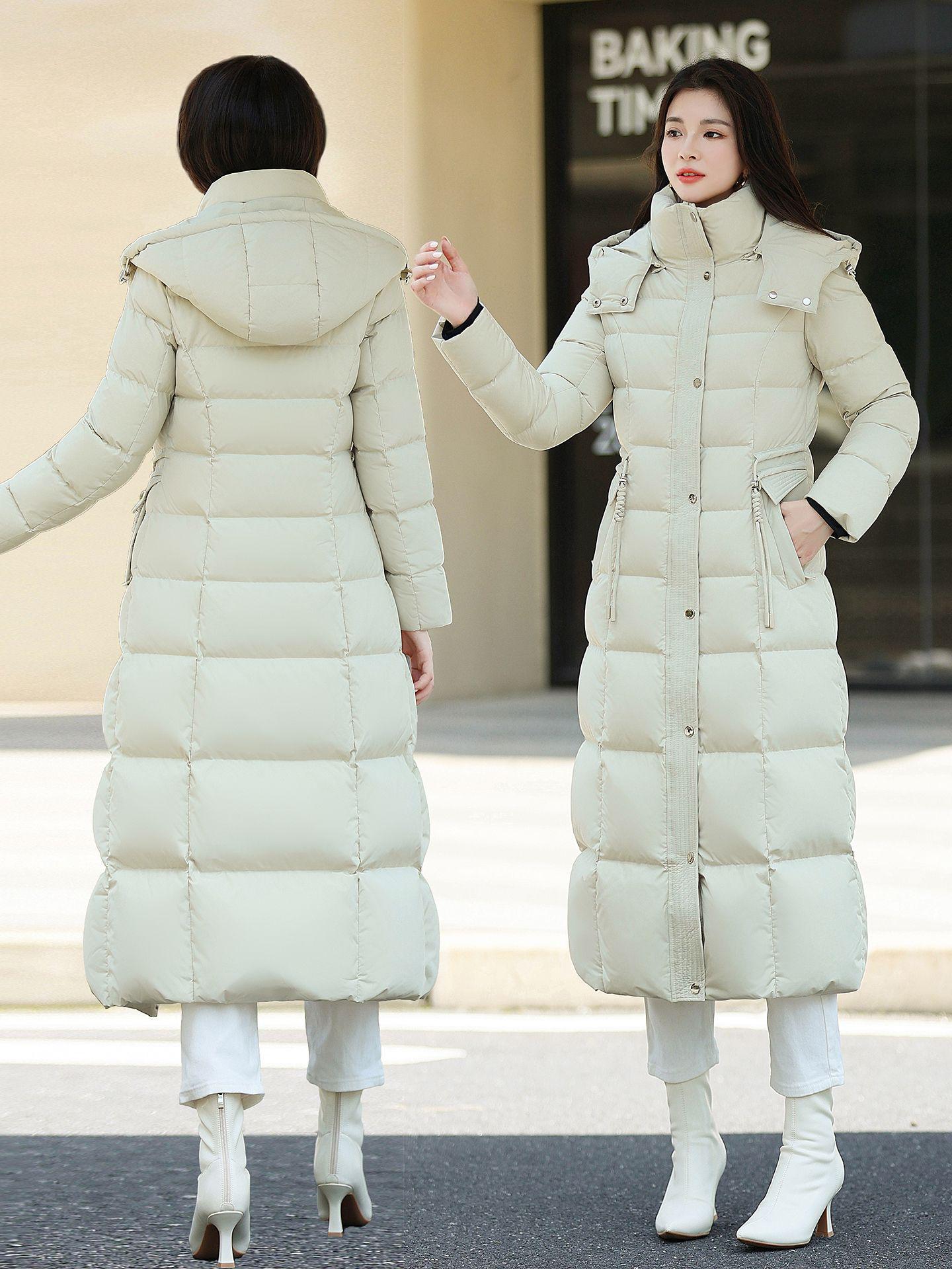 

Zhuya Women s Luxury Long Down Jacket - 2025 Winter Slimming Over-the-Knee Petite White Duck Down S