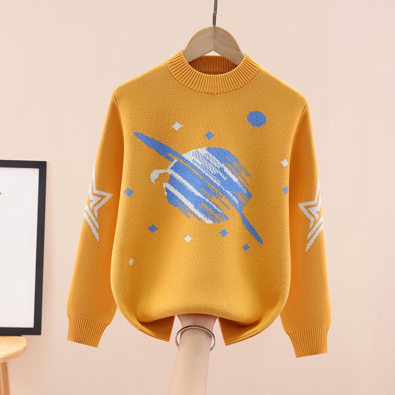 Boys' Fleece-Lined Round Neck Korean-Style Sweater: Thick Knitwear for Autumn and Winter