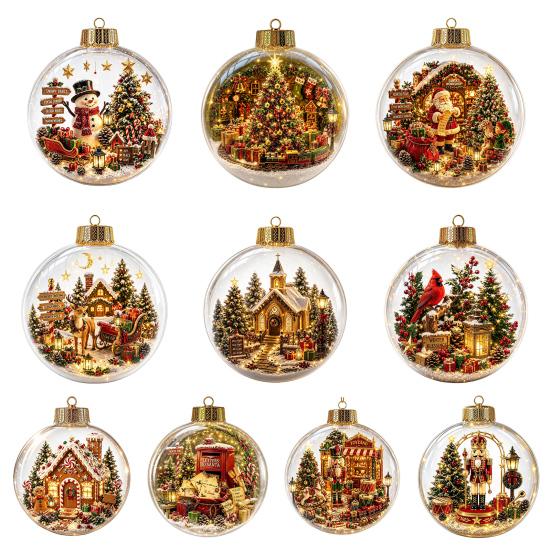Decorative Acrylic Christmas Ornaments Tree Crystal Ball Pendant with LED Light, Built-in Christmas-themed Gift for Family Pattern Design, Hanging