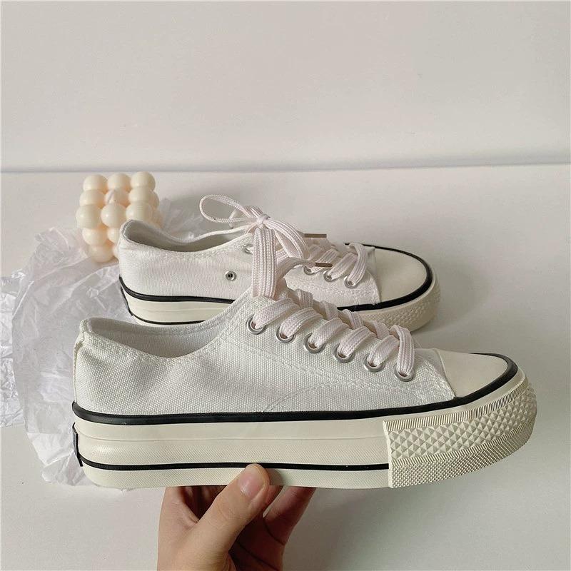thick-soled canvas shoes women's flat-soled low-top white shoes student height-increasing cloth shoes board shoes muffin
