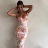 New Fashion Sleeveless Printed Sexy Backless Suspender Dress Slim Fit Elegant Bodycon Summer Party Long Dress Female Streetwear Casual Clothing