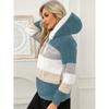 Damen Mehrfarbiger Flauschiger Kapuzenmantel, Lockere Warme Plüschjacke für Herbst Winter