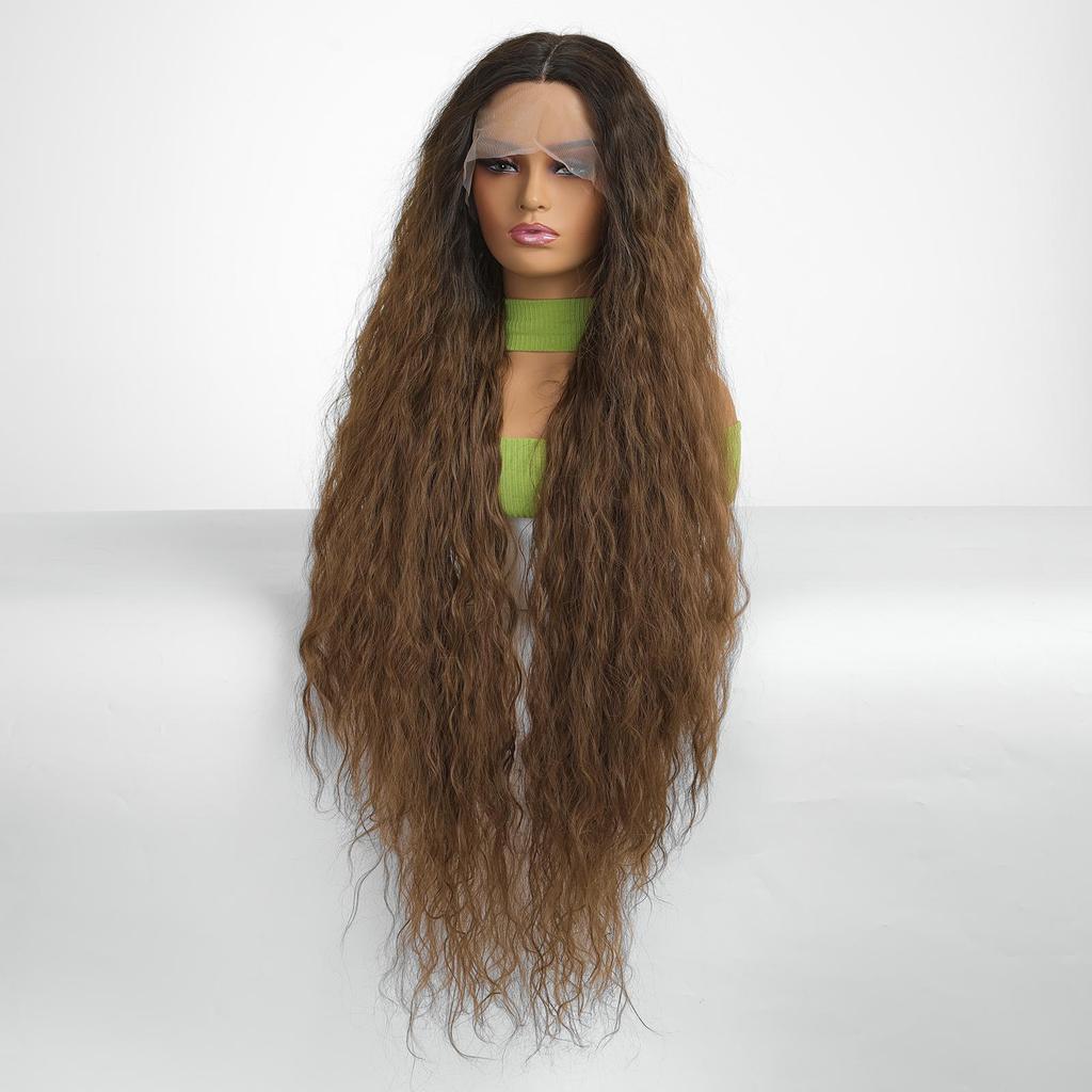 ALAN EATON Lace Front Super Long Brown Wavy Synthetic Wigs Curly Wig for Women Cosplay Daily Natural Use Hair Heat Resistant Fiber
