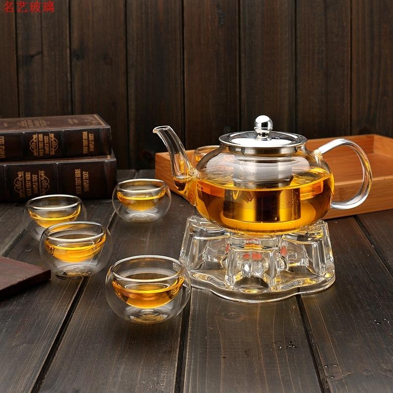 High Borosilicate Glass Teapot Stainless Steel Liner Filter Tea Kettle Kung Fu Tea Set 600ml Household Teapot