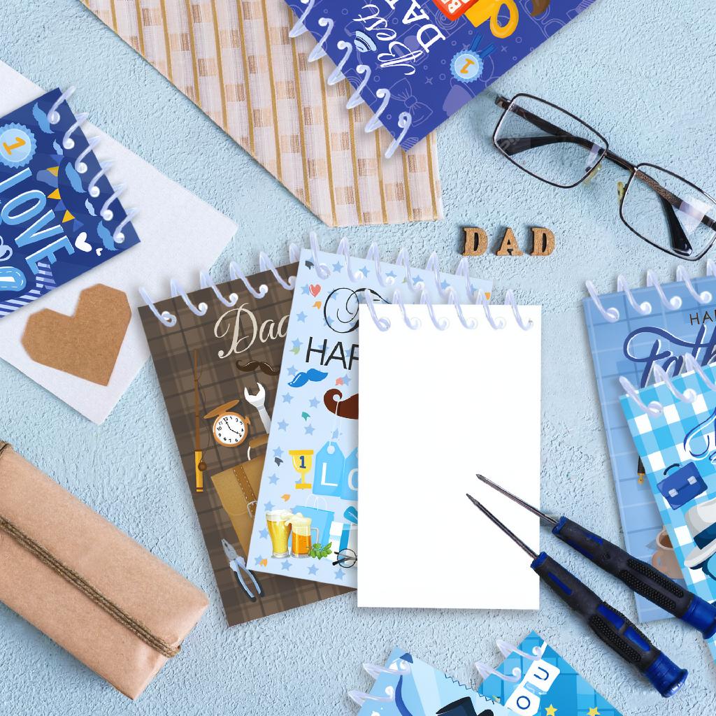8pcs Father's Day Spiral Notebook Dad Gift Pocket Journal Tear-Off Memo Pad Party Favor Stationery Office School Supplies