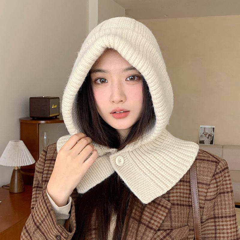 Korean Balaclava Hat Women's Winter Warm Hat Scarf Integrated Couple's Ear Protection Wool Knitted Hat
