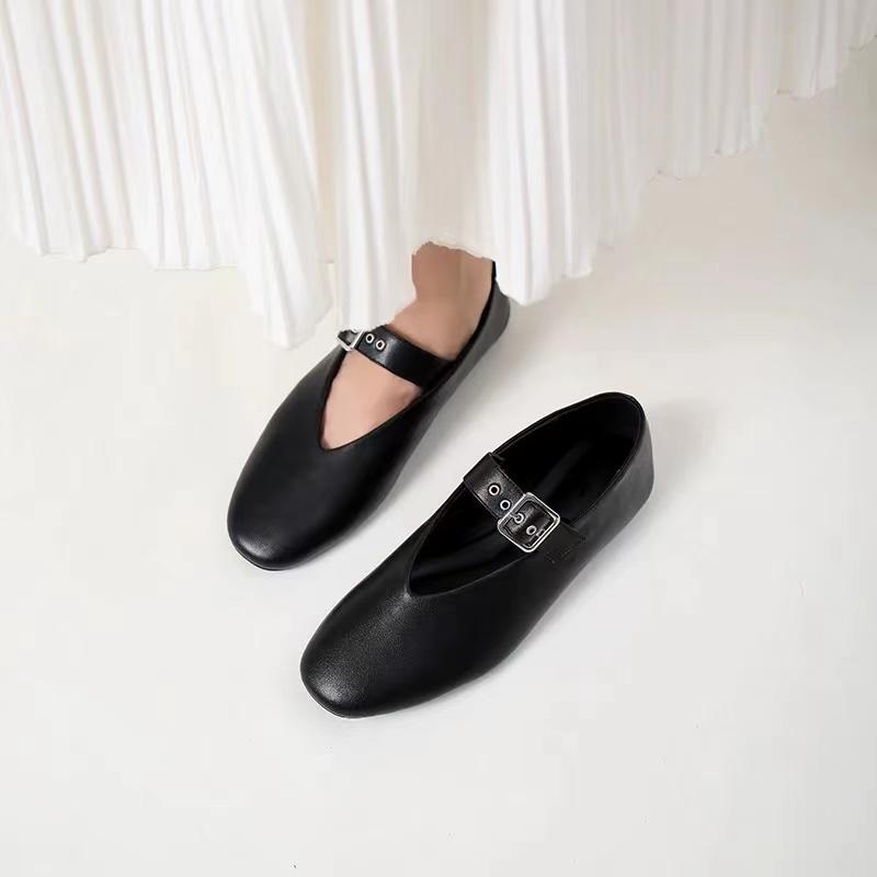 Ins style Soft Leather Rivet Strap Buckle Women Ballet Flats Spring Autumn Mary Janes Comfortable Walking Loafers Shoes